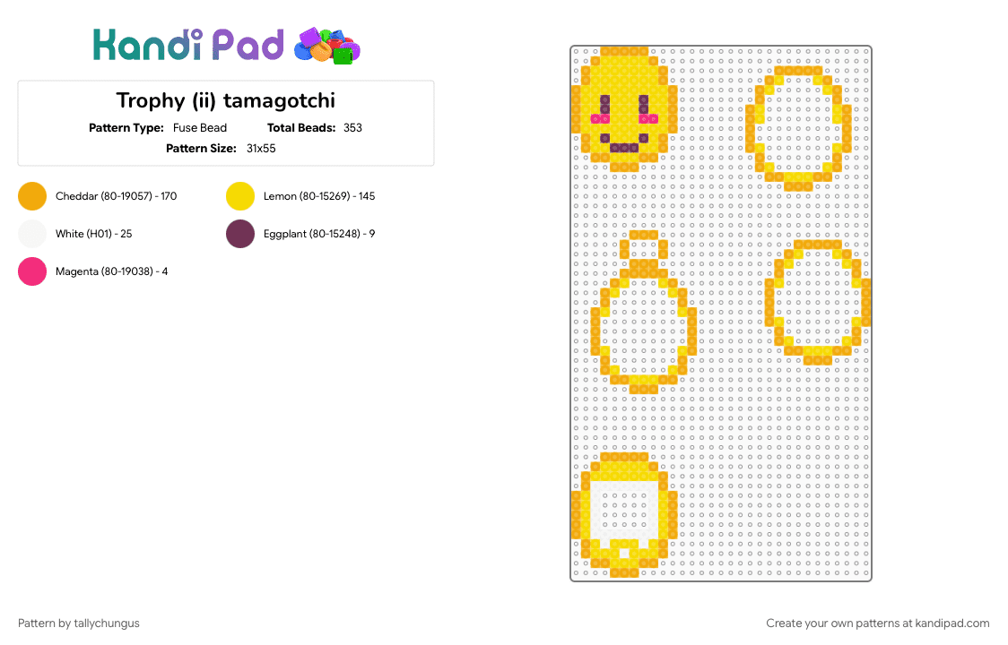 Trophy (ii) tamagotchi - Fuse Bead Pattern by tallychungus on Kandi Pad - orange, yellow
