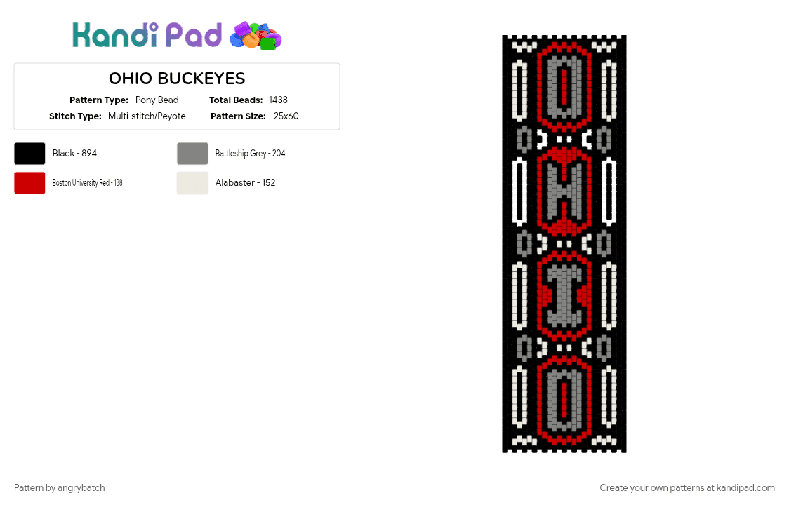 OHIO BUCKEYES - Pony Bead Pattern by angrybatch on Kandi Pad - black, gray, red, sports team