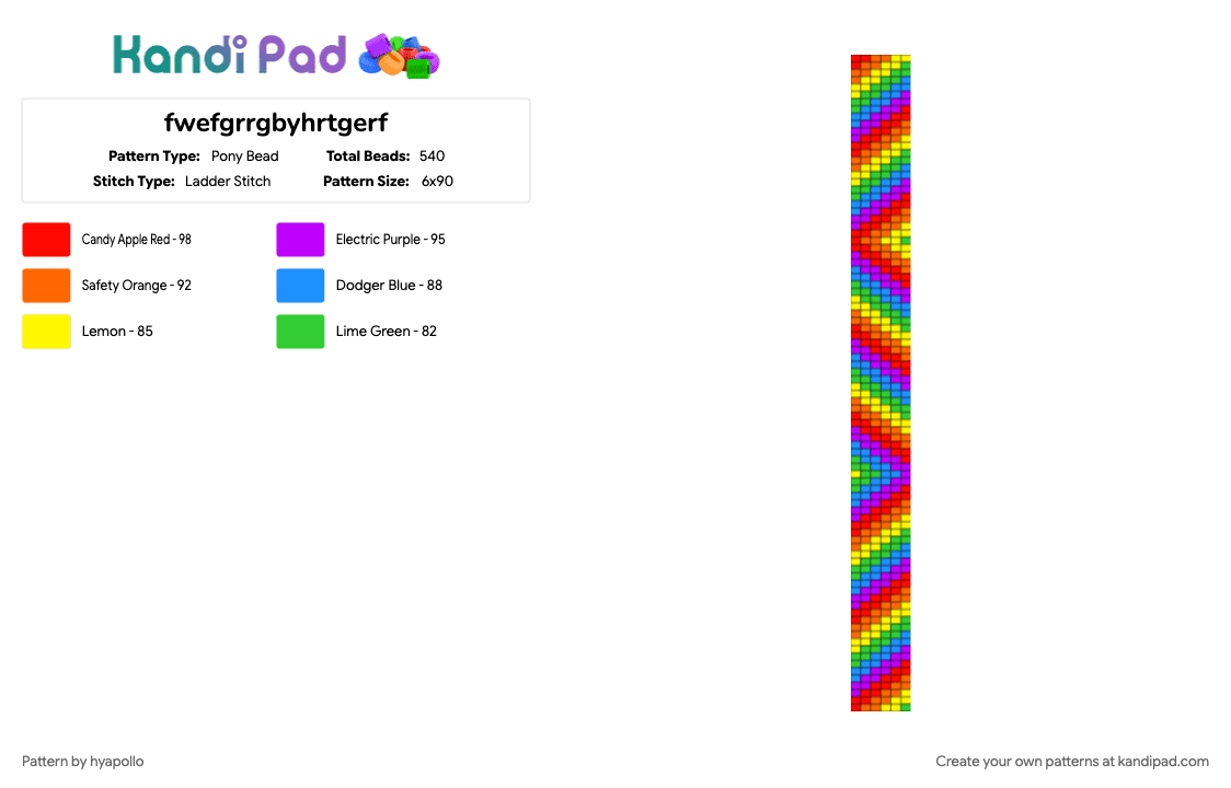 fwefgrrgbyhrtgerf - Pony Bead Pattern by hyapollo on Kandi Pad - colorful, green, purple, red