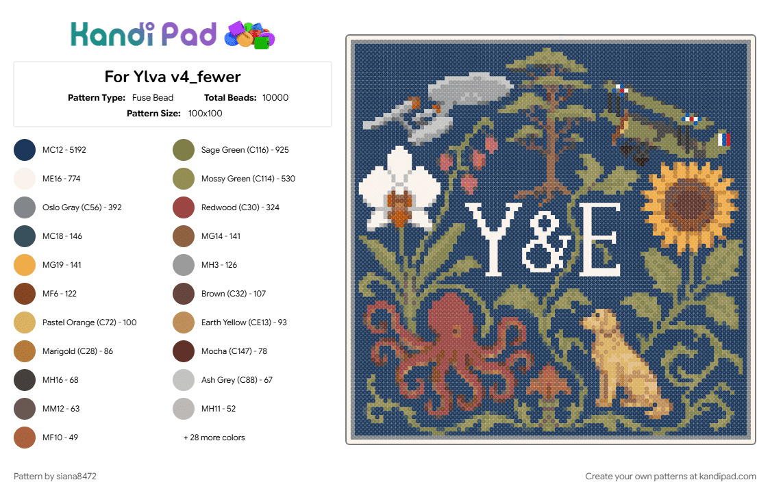 For Ylva v4_fewer - Fuse Bead Pattern by siana8472 on Kandi Pad - blue, gold