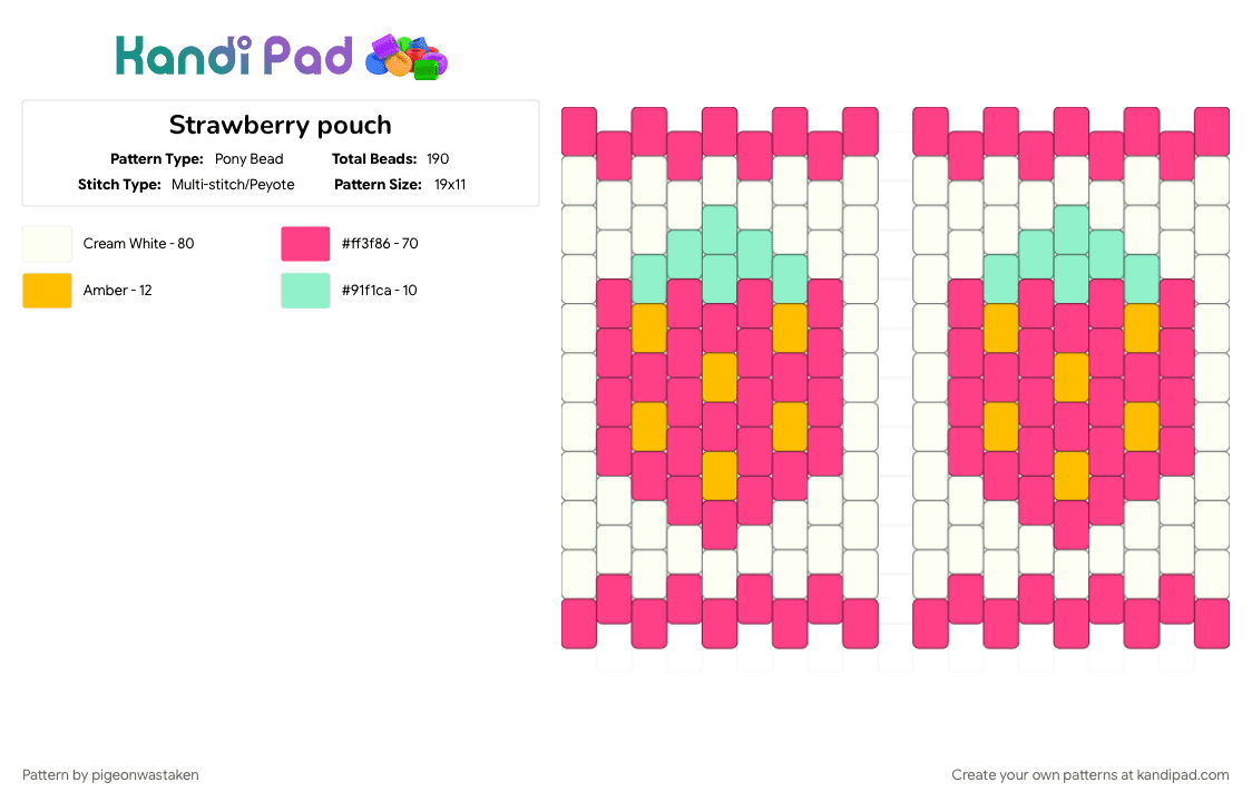 Strawberry pouch - Pony Bead Pattern by pigeonwastaken on Kandi Pad - fruit, pink, small pouch, strawberry