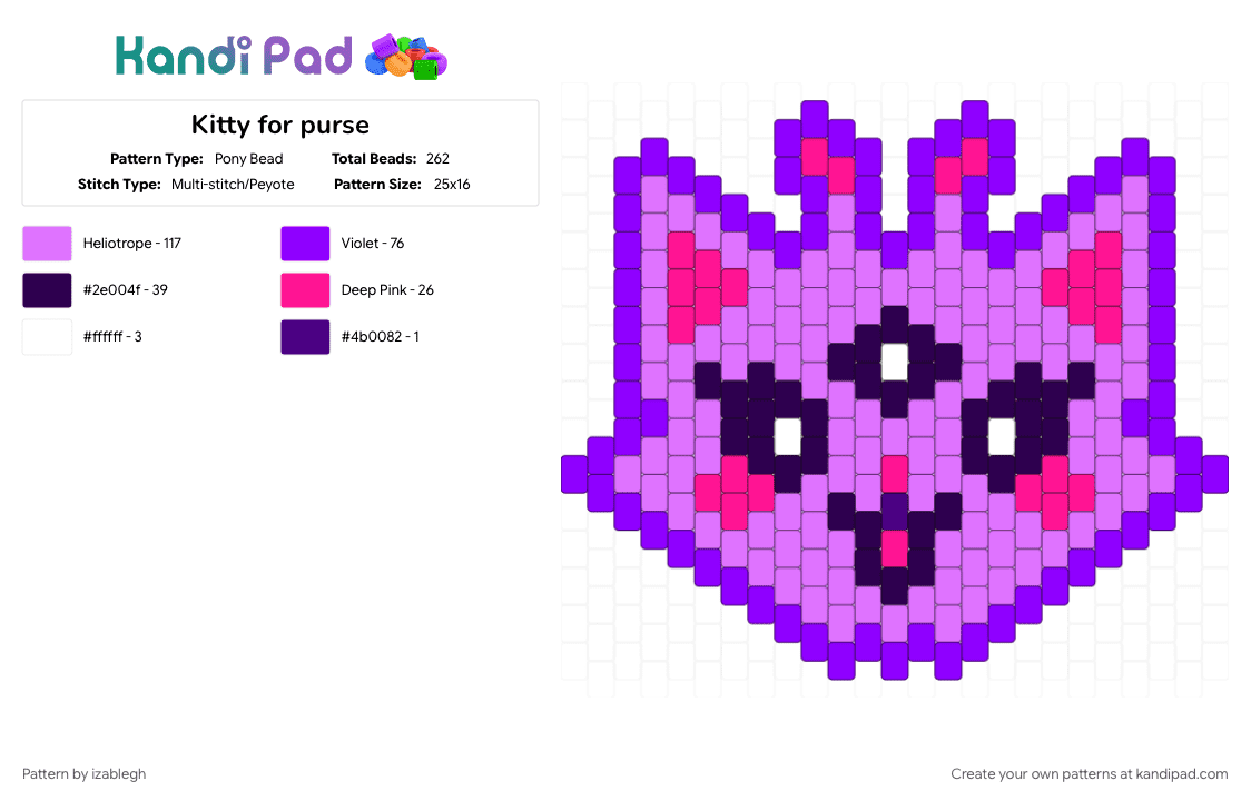 Kitty for purse - Pony Bead Pattern by izablegh on Kandi Pad - pink, purple