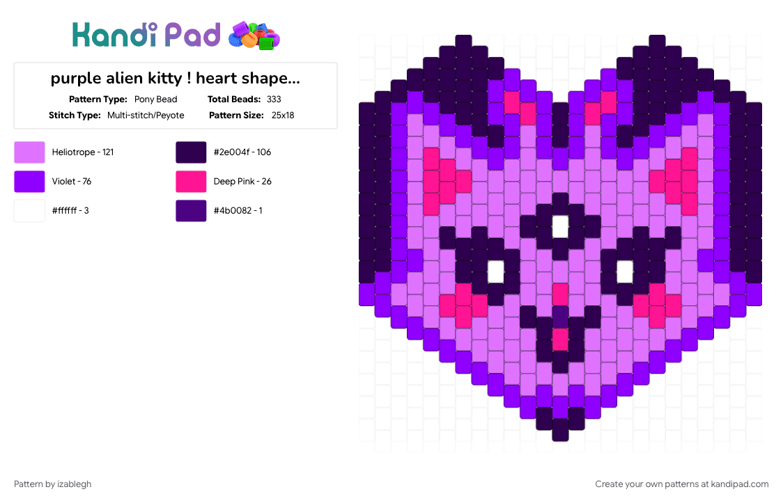 purple alien kitty ! heart shaped purse - Pony Bead Pattern by izablegh on Kandi Pad - cats, kawaii, pink, purple, space