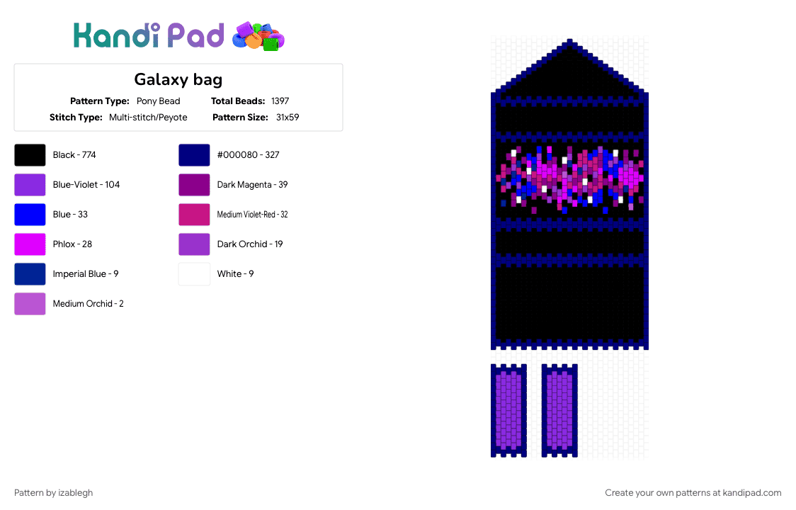 Galaxy bag - Pony Bead Pattern by izablegh on Kandi Pad - black, purple