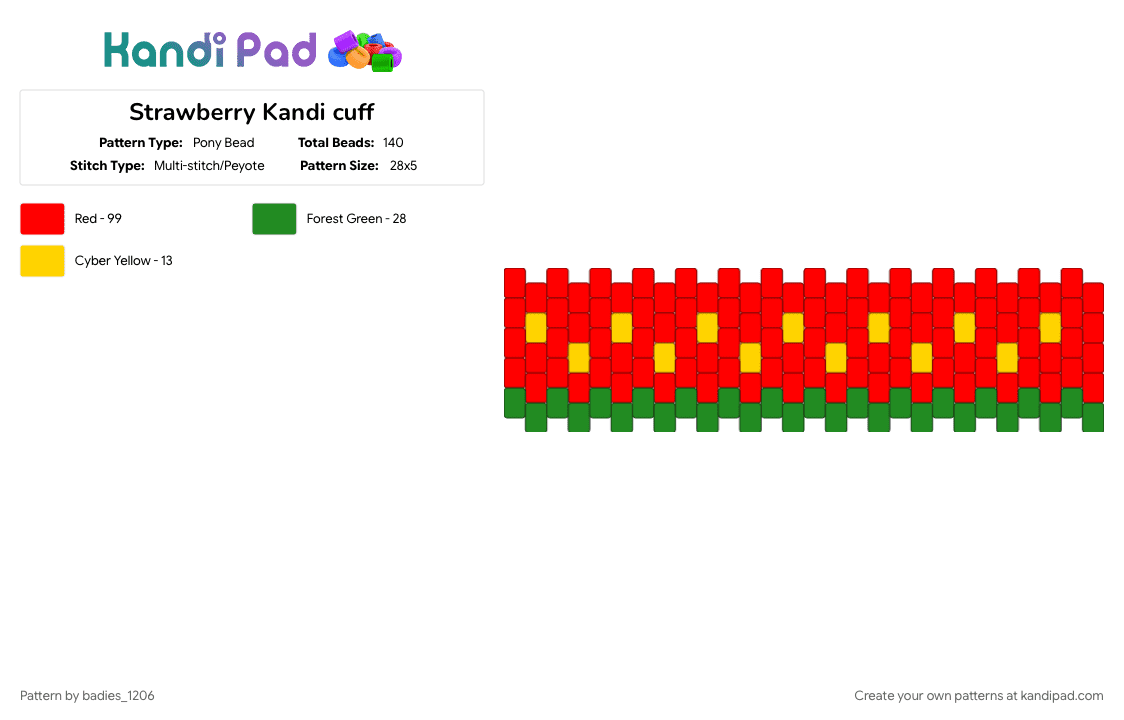 Strawberry Kandi cuff - Pony Bead Pattern by badies_1206 on Kandi Pad - red
