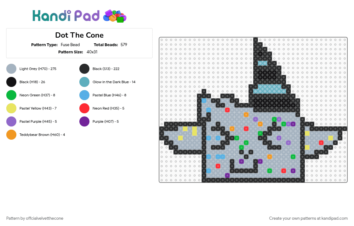 Dot The Cone - Fuse Bead Pattern by offcialvelvetthecone on Kandi Pad - cotddots