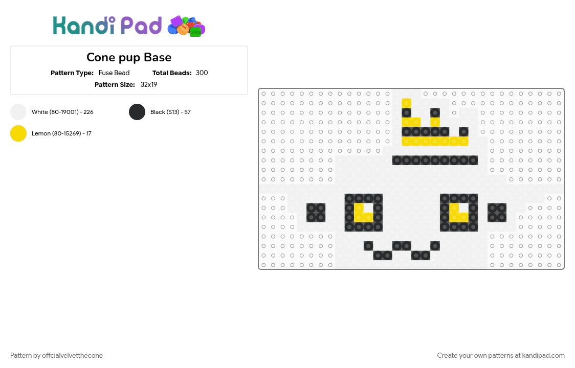 Cone pup Base - Fuse Bead Pattern by offcialvelvetthecone on Kandi Pad - white