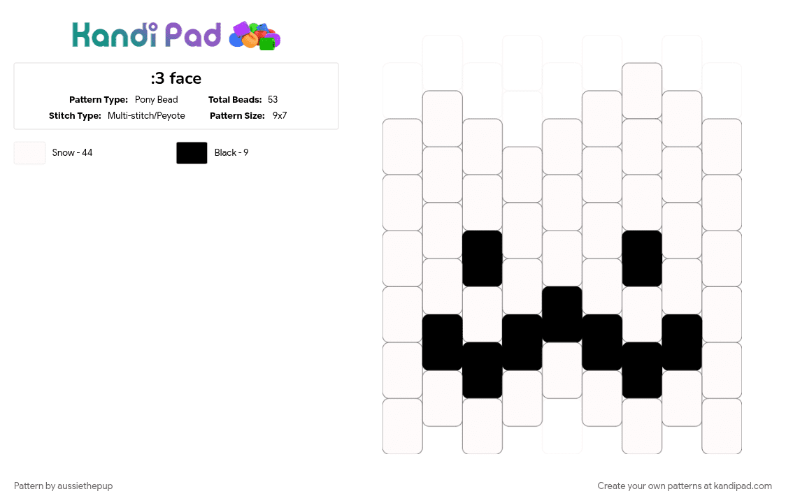 :3 face - Pony Bead Pattern by aussiethepup on Kandi Pad - white