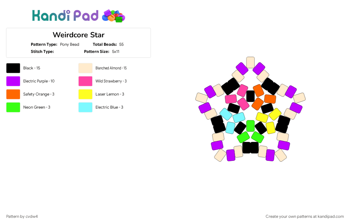 Weirdcore Star - Pony Bead Pattern by gr33n-gr4y_g1rl on Kandi Pad - beige, purple, weird kid, weirdcore