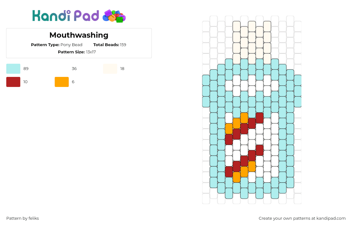 Mouthwashing - Pony Bead Pattern by feliks on Kandi Pad - mouth wash,mint,toothpaste,teeth,breath,clean,light blue,white