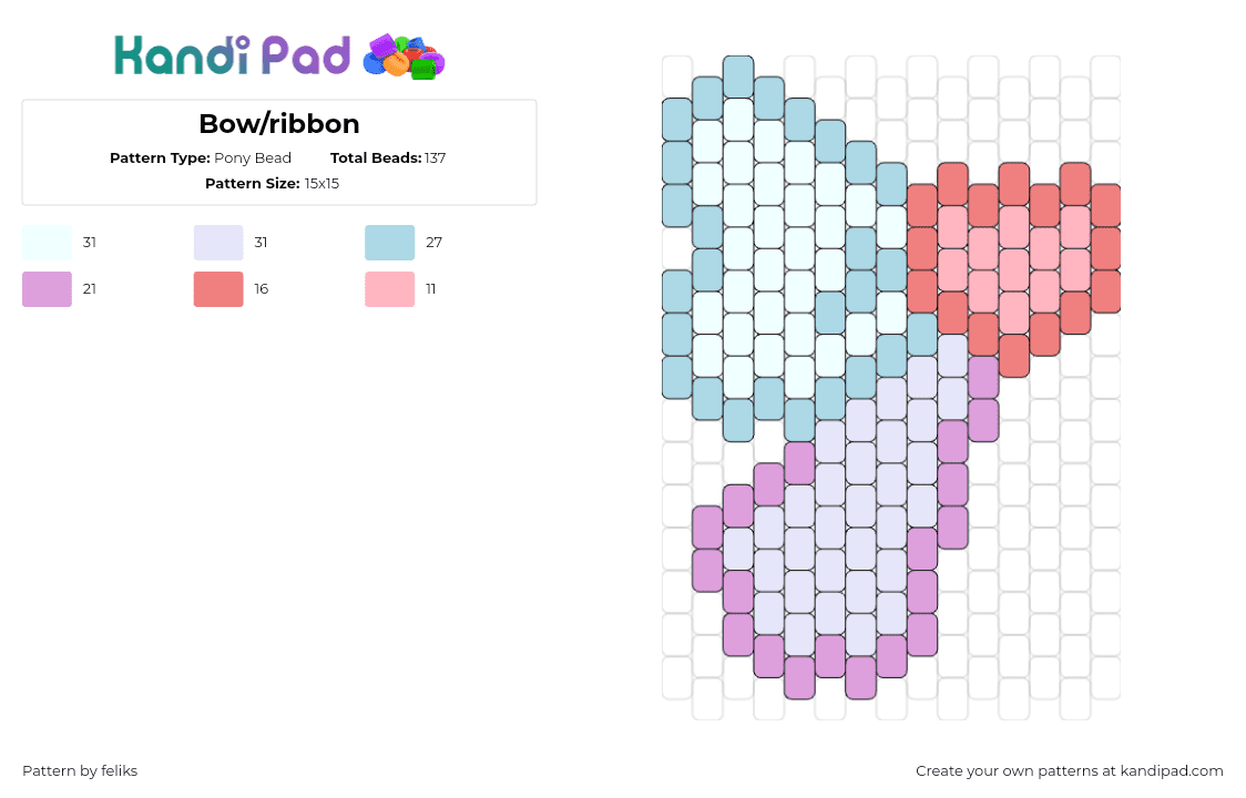 Bow/ribbon - Pony Bead Pattern by feliks on Kandi Pad - bow,ribbon,heart,clothing,pastel,light blue,purple,red