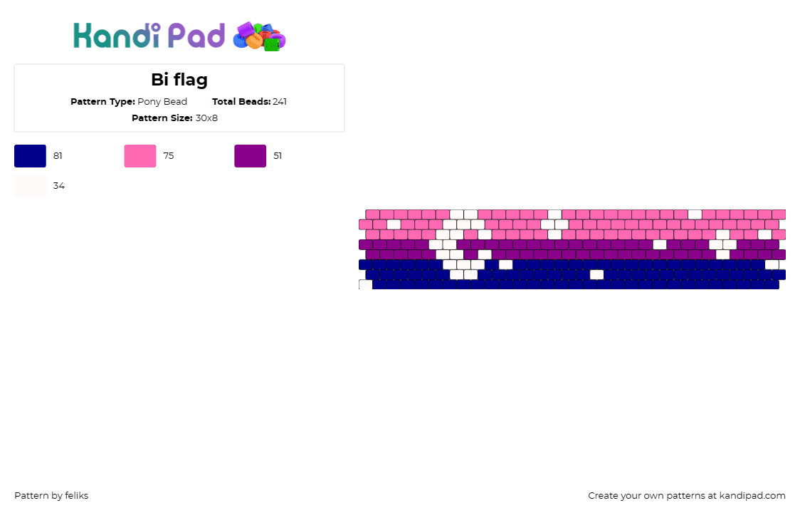 Bi flag - Pony Bead Pattern by feliks on Kandi Pad - bisexual,pride,flag,moon,stars,cuff,pink,blue