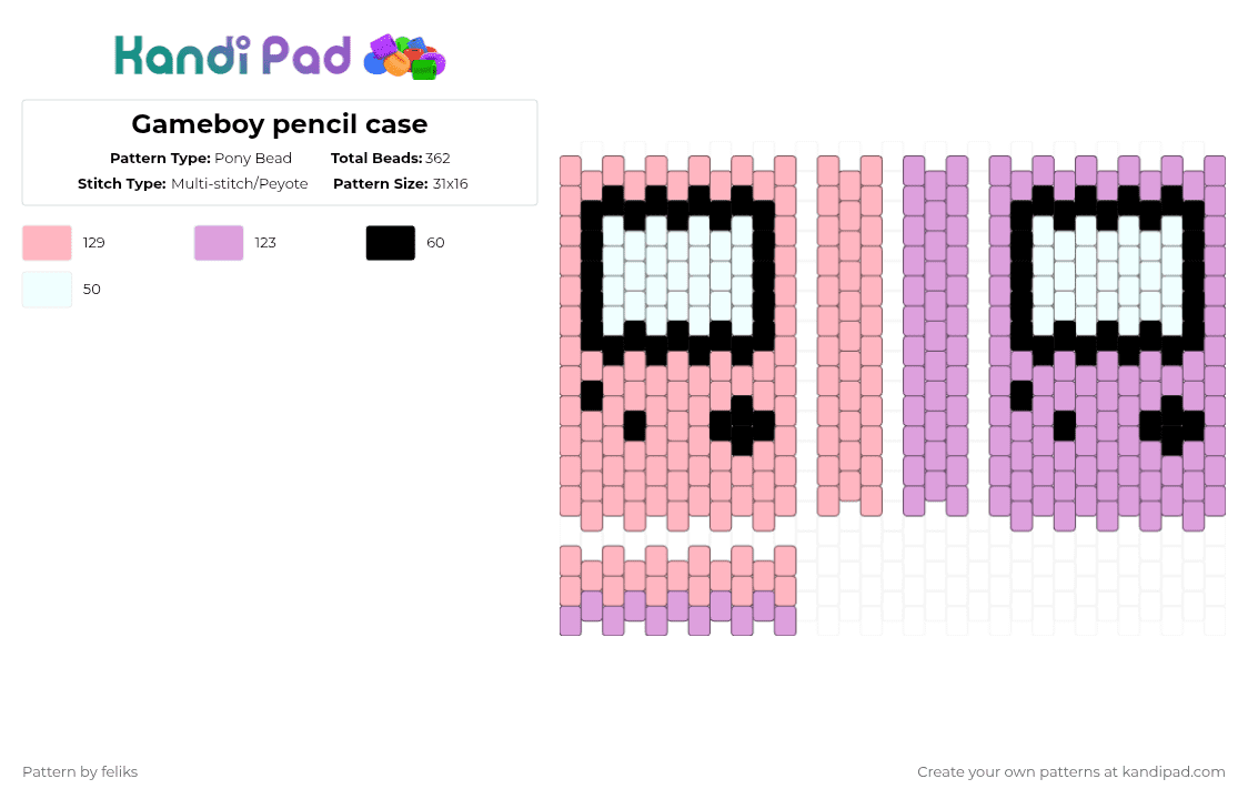 Gameboy pencil case - Pony Bead Pattern by feliks on Kandi Pad - pink
