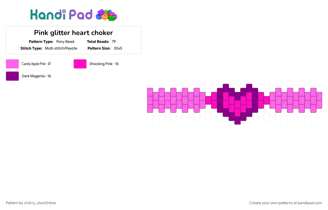 Pink glitter heart choker - Pony Bead Pattern by ch3rry_starz0nline on Kandi Pad - choker, glitter, heart, pink
