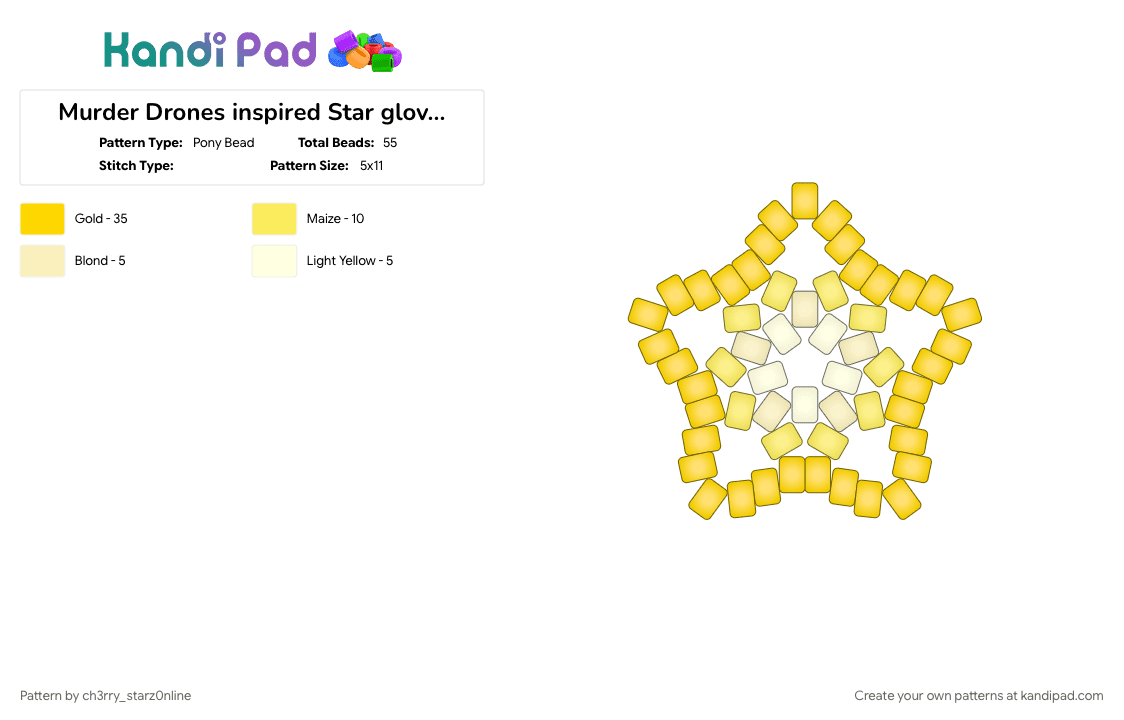 Murder Drones inspired Star glove [Yellow💛] - Pony Bead Pattern by ch3rry_starz0nline on Kandi Pad - murder drones, star, star glove, yellow
