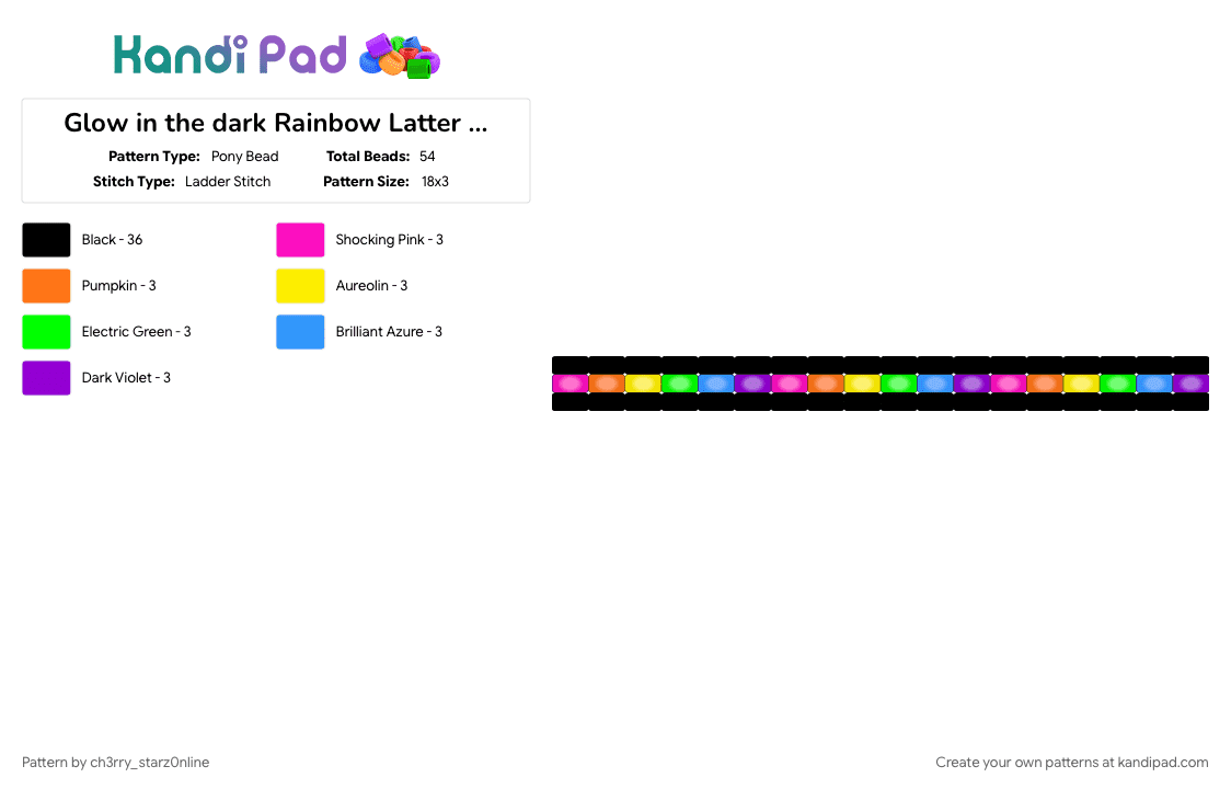Glow in the dark Rainbow Latter cuff 🌈★ - Pony Bead Pattern by ch3rry_starz0nline on Kandi Pad - black and rainbow, glow, neon, rainbow