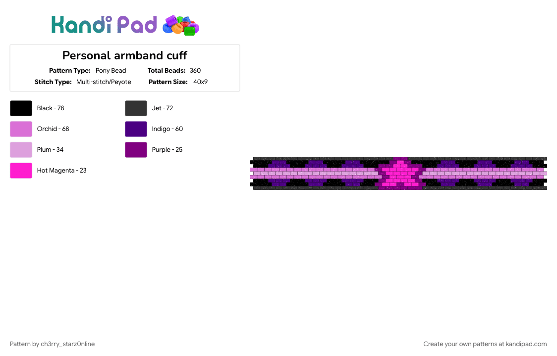 Personal armband cuff - Pony Bead Pattern by ch3rry_starz0nline on Kandi Pad - black and pink, galaxy, personal, pink, purple, space, star