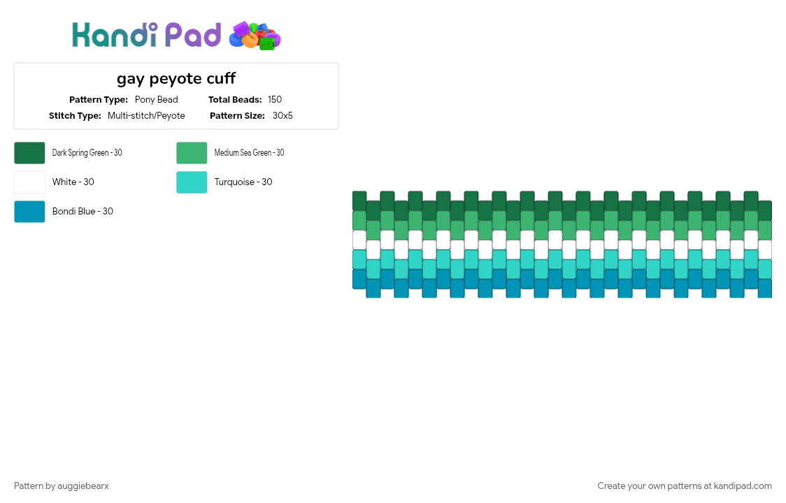 gay peyote cuff - Pony Bead Pattern by auggiebearx on Kandi Pad - blue, cuff, flag, gay, green, pride, teal, white