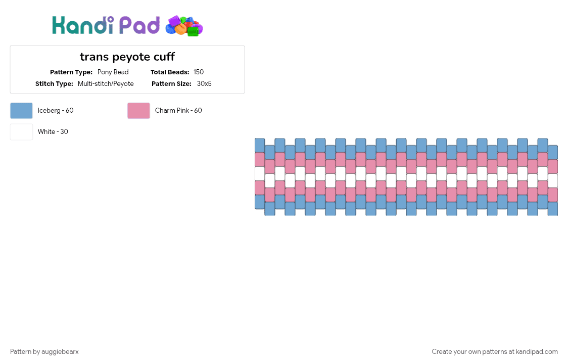 trans peyote cuff - Pony Bead Pattern by auggiebearx on Kandi Pad - imtolazytodotherest, light blue, pink, pride, trans