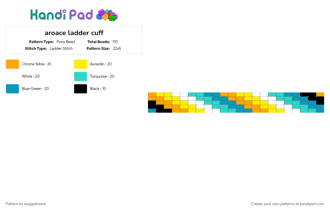 aroace ladder cuff - Pony Bead Pattern by auggiebearx on Kandi Pad - blue, cuff, light blue, love, orange, pride, stripes, teal, white, yellow
