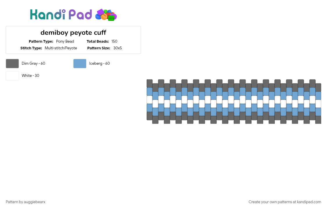 demiboy peyote cuff - Pony Bead Pattern by auggiebearx on Kandi Pad - blue, bracelet, demiboy, flag, gray, lgbtq, light blue, pride, white