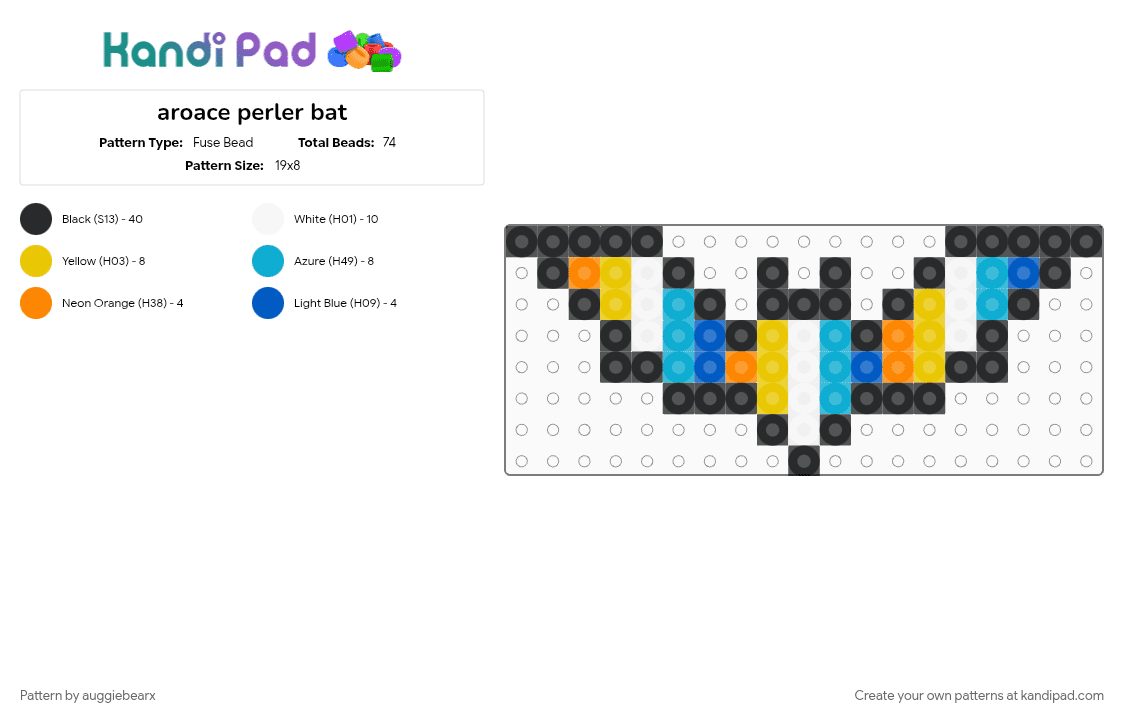 aroace perler bat - Fuse Bead Pattern by auggiebearx on Kandi Pad - aroace, bat, black, light blue, orange, teal, white, yellow