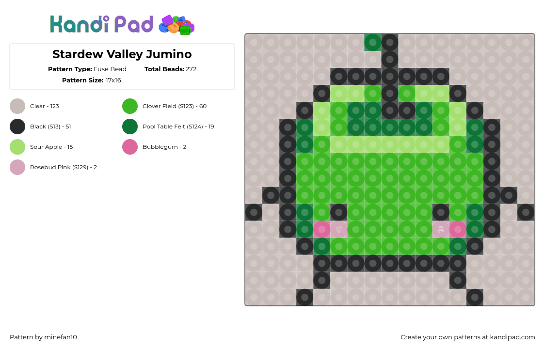 Stardew Valley Jumino - Fuse Bead Pattern by minefan10 on Kandi Pad - junimo,apple,character,stardew valley,fruit,video game,green