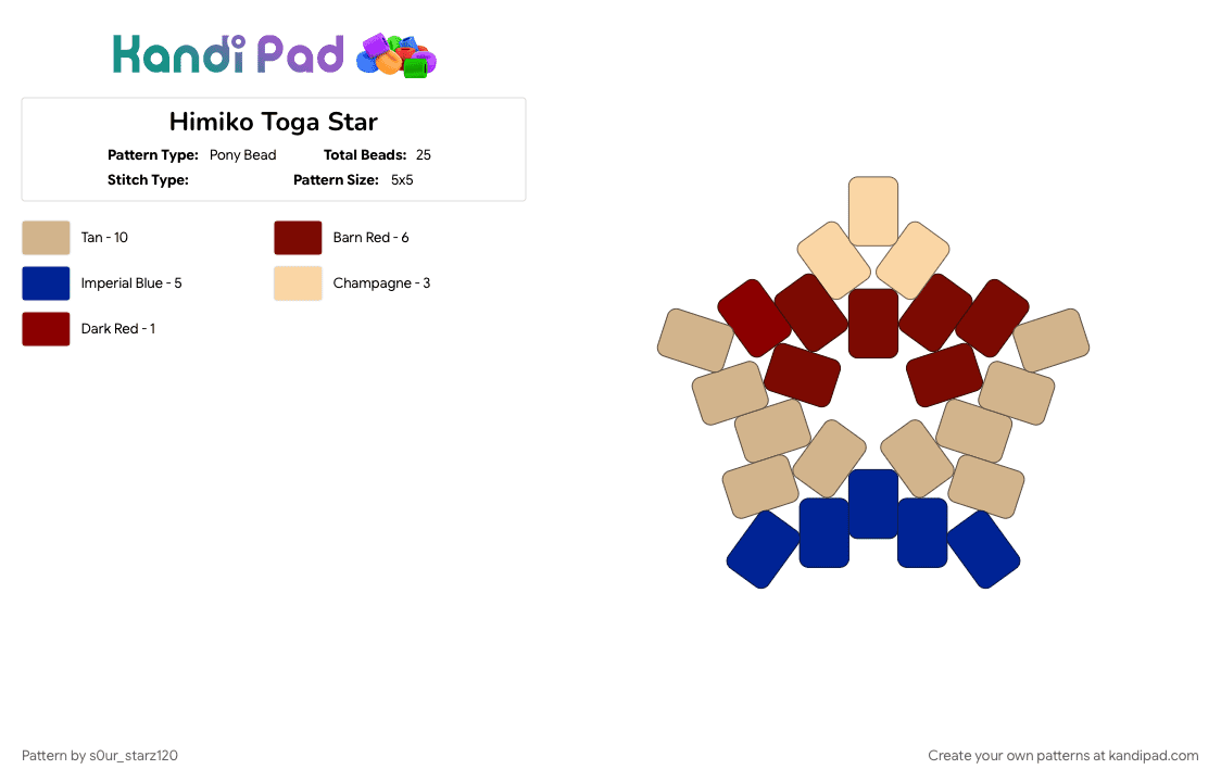 Himiko Toga Star - Pony Bead Pattern by s0ur_starz120 on Kandi Pad - beige, brown, himiko, himiko toga, mha, myheroacademia, star, toga, toga himiko, villian