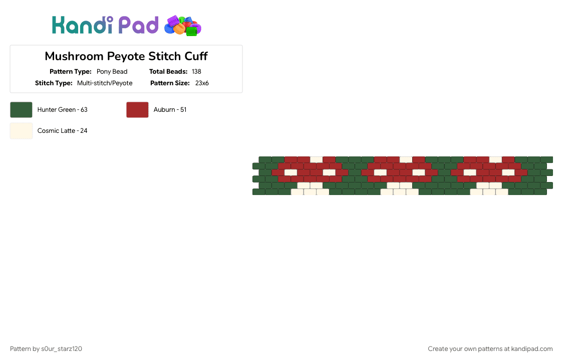 Mushroom Peyote Stitch Cuff - Pony Bead Pattern by s0ur_starz120 on Kandi Pad - cuff pattern, cuffs, gray, kandi cuff, mushroom, mushrooms, nature, peyote, peyote stitch, red