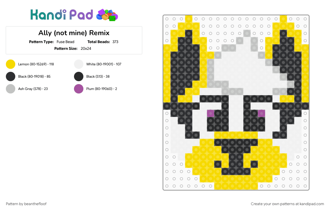 Ally (not mine) Remix - Fuse Bead Pattern by beanthefloof on Kandi Pad - yellow