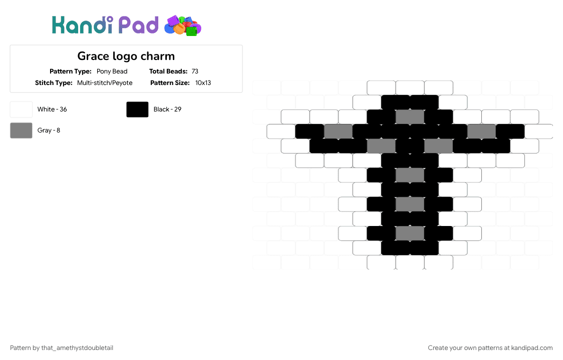 Grace logo charm - Pony Bead Pattern by that_amethystdoubletail on Kandi Pad - grace, grace roblox, graceroblox, john grace, roblox, roblox grace, robloxgrace, white