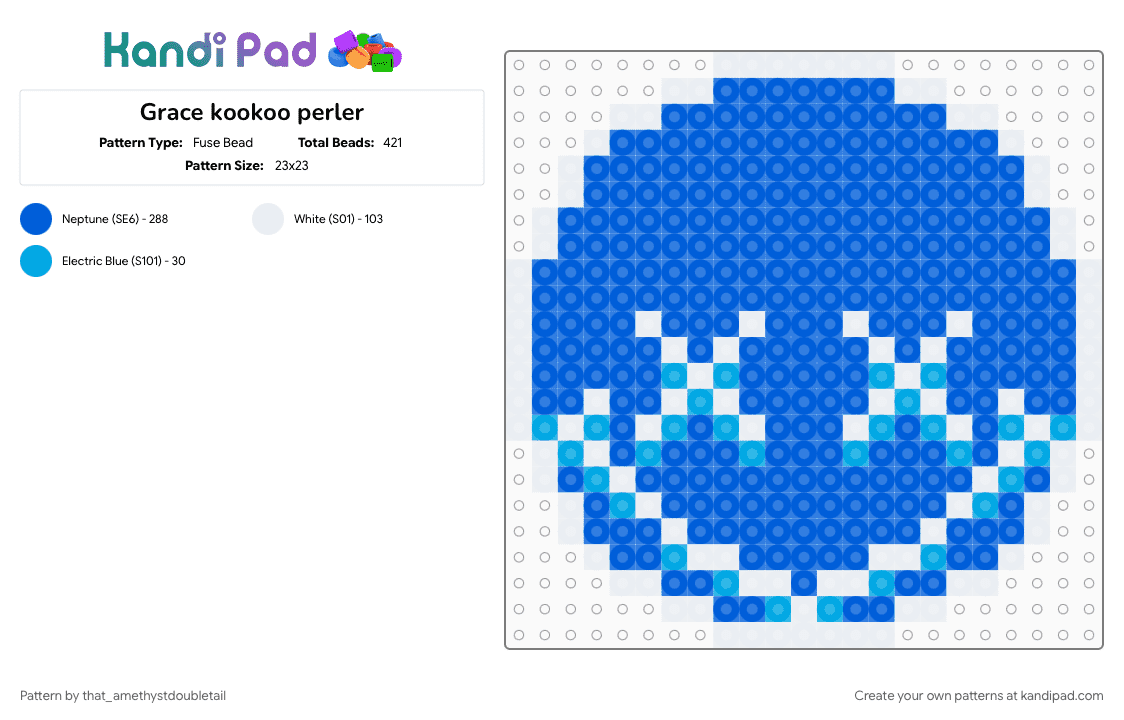 Grace kookoo perler - Fuse Bead Pattern by that_amethystdoubletail on Kandi Pad - blue, grace, grace roblox, iddy yet, kookoo, kookoo grace, roblox