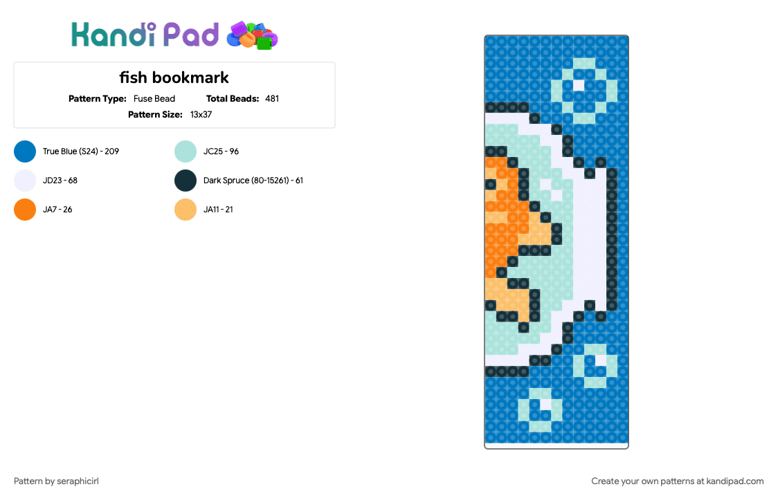 fish bookmark - Fuse Bead Pattern by seraphicirl on Kandi Pad - blue