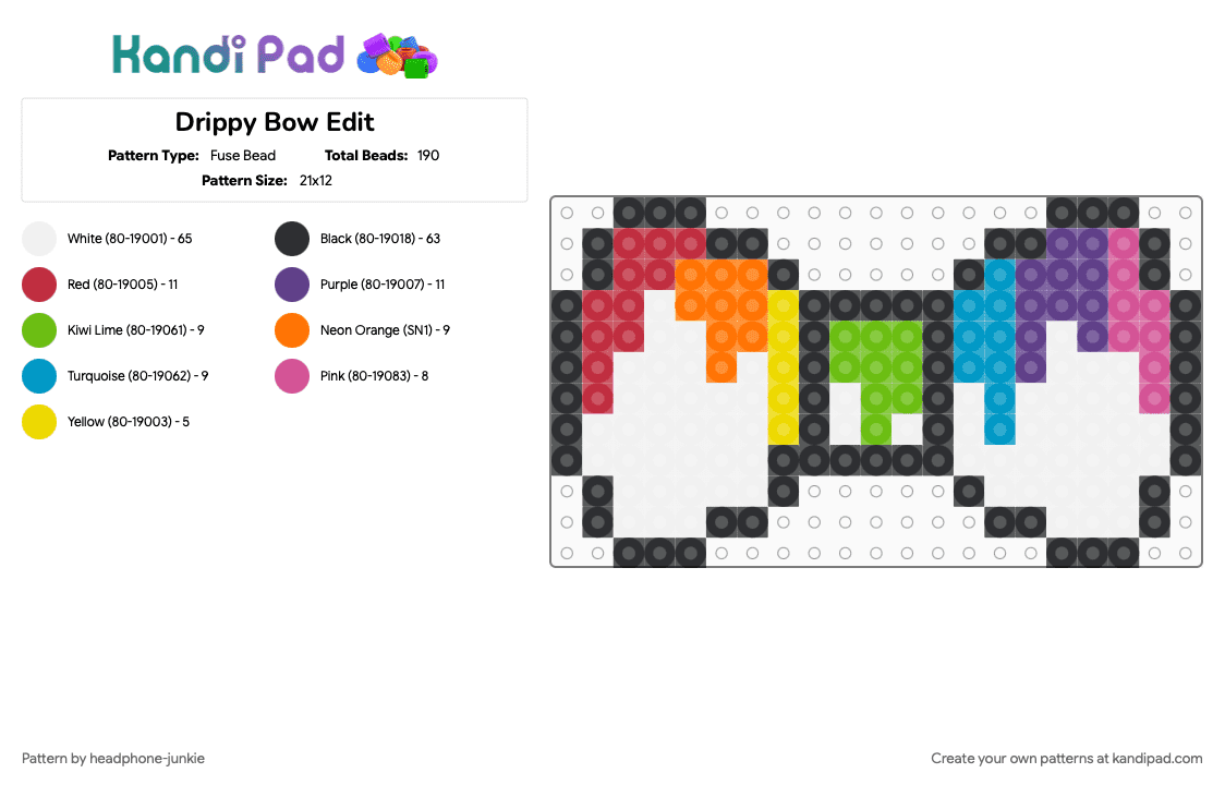 Drippy Bow Edit - Fuse Bead Pattern by headphone-junkie on Kandi Pad - colorful, light blue, orange, red, white