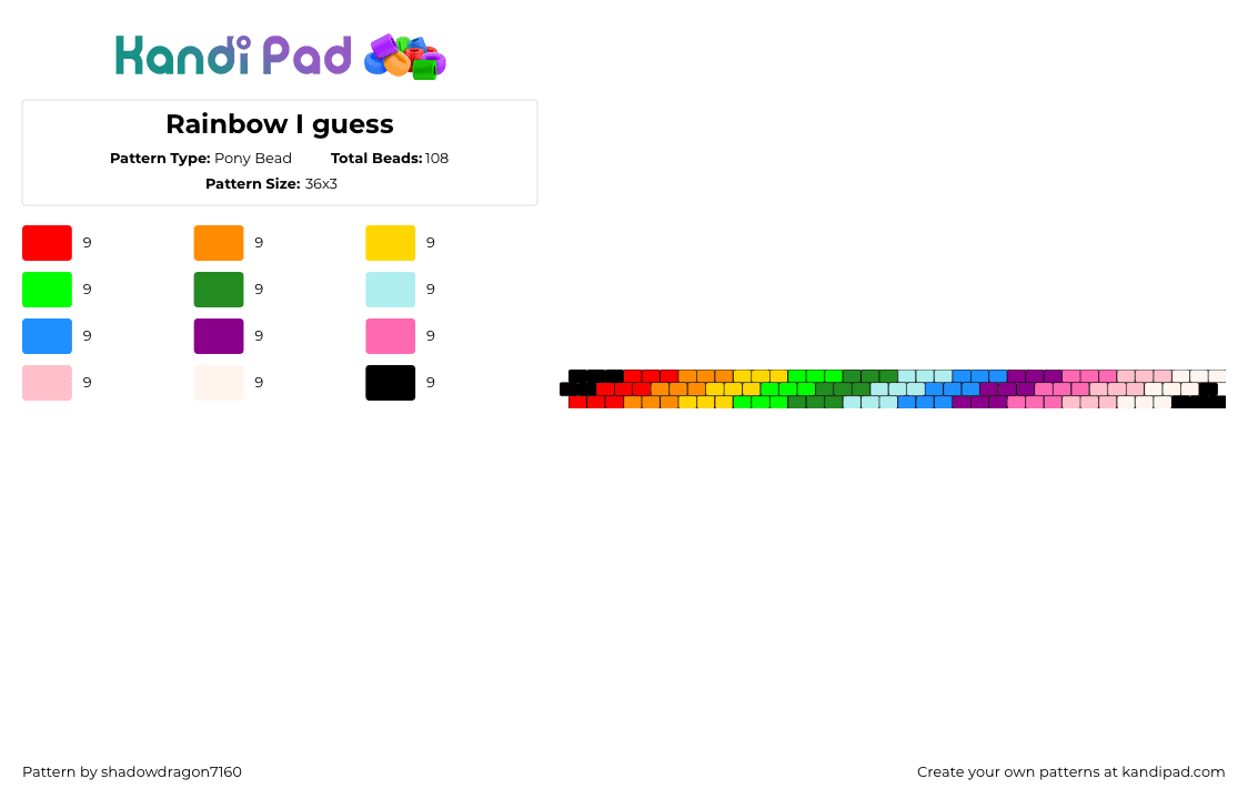 Rainbow I guess - Pony Bead Pattern by shadowdragon7160 on Kandi Pad - rainbow,stripes,bracelet,cuff,colorful,pink,green,red