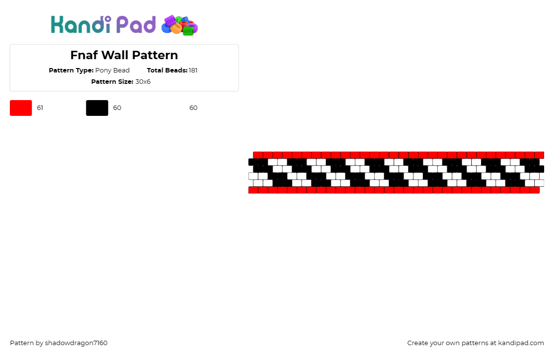 Fnaf Wall Pattern - Pony Bead Pattern by shadowdragon7160 on Kandi Pad - fnaf,five nights at freddys,wall,video game,red,black,white