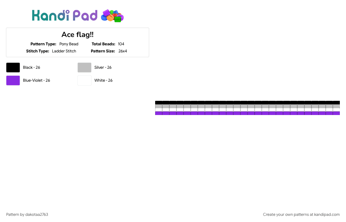 Ace flag!! - Pony Bead Pattern by dakotaa2763 on Kandi Pad - ace, asexual, asexual flag, beige, pride, purple