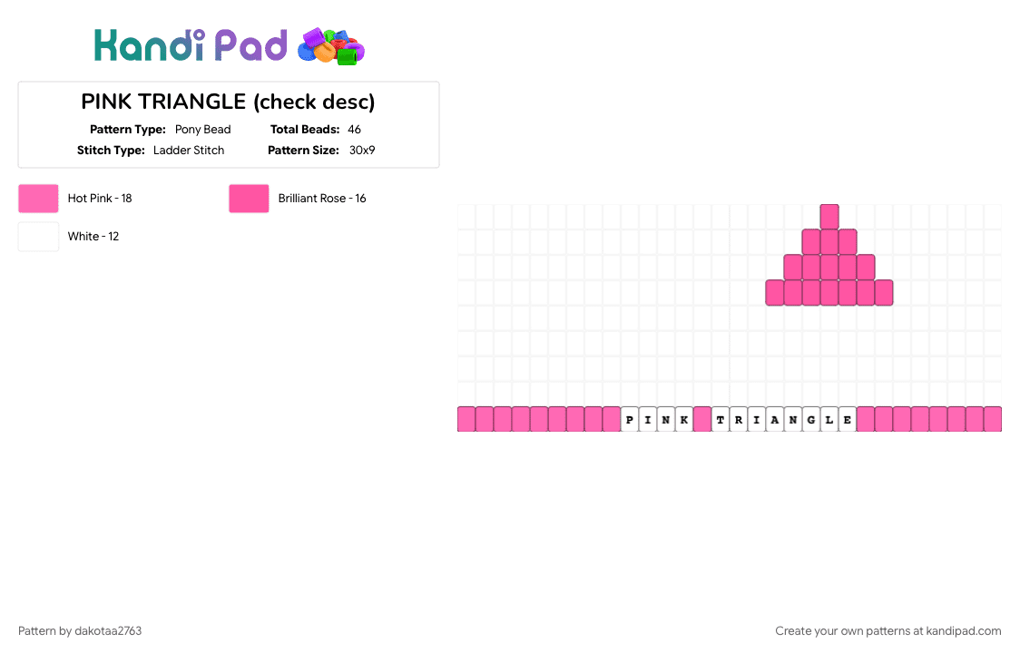 PINK TRIANGLE (check desc) - Pony Bead Pattern by dakotaa2763 on Kandi Pad - music, pink, pride, weezer, white