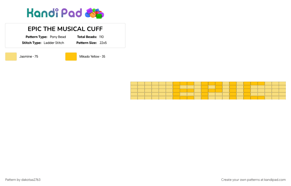 EPIC THE MUSICAL CUFF - Pony Bead Pattern by dakotaa2763 on Kandi Pad - cotdlegends, epic, epic the musical, musical, yellow