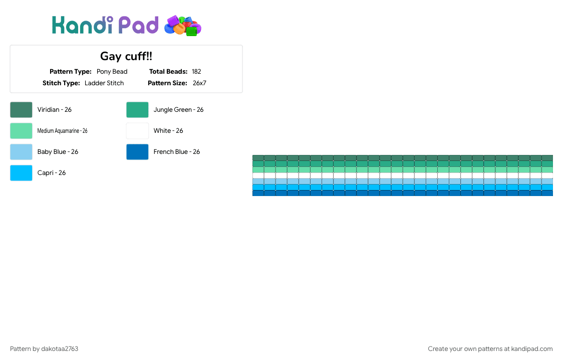 Gay cuff!! - Pony Bead Pattern by dakotaa2763 on Kandi Pad - gay, gay flag cuff, light blue, pride, pride flag, teal