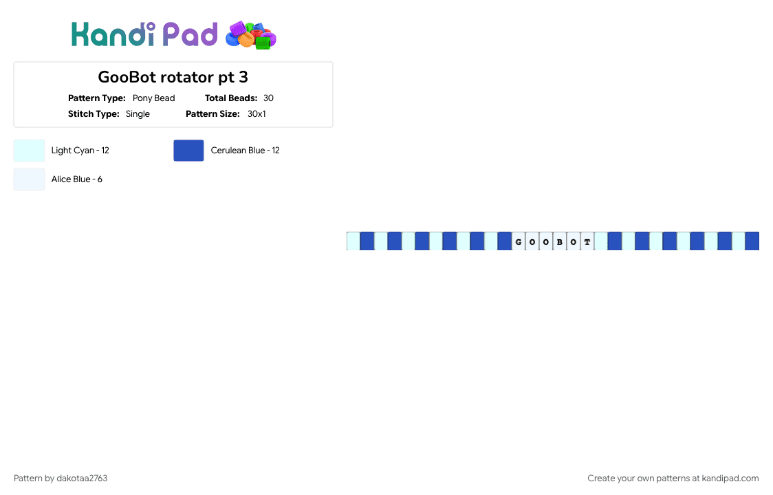 GooBot rotator pt 3 - Pony Bead Pattern by dakotaa2763 on Kandi Pad - blue, rotator, white