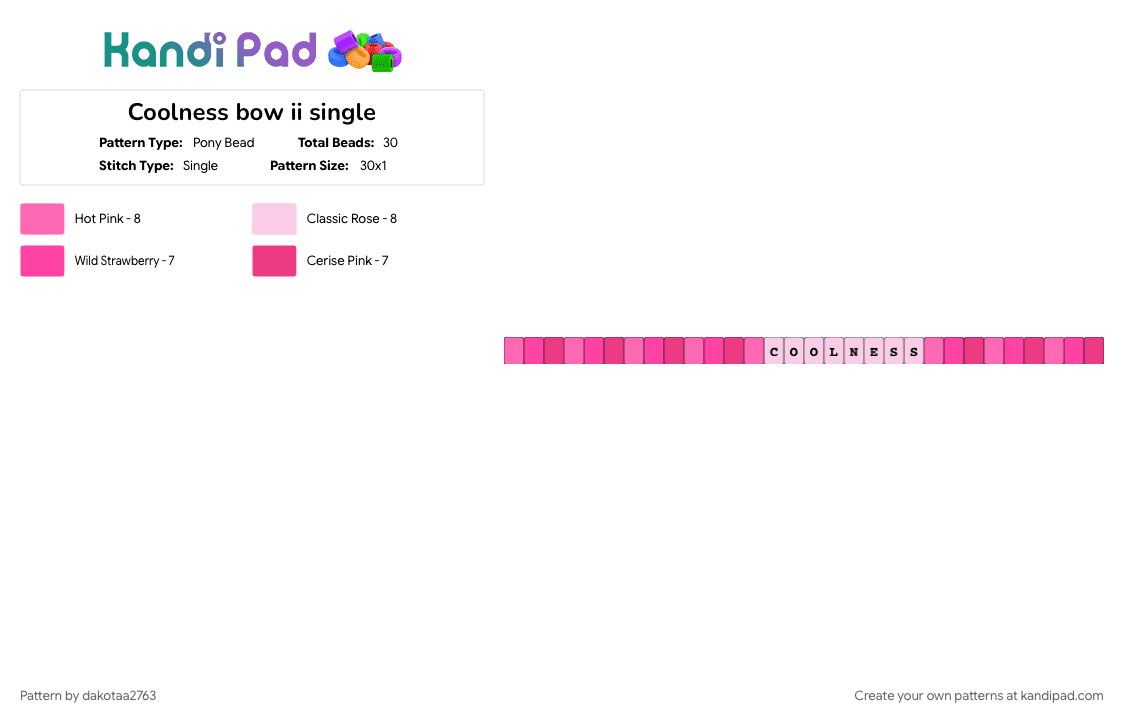 Coolness bow ii single - Pony Bead Pattern by dakotaa2763 on Kandi Pad - bow, inanimate insanity, pink, single