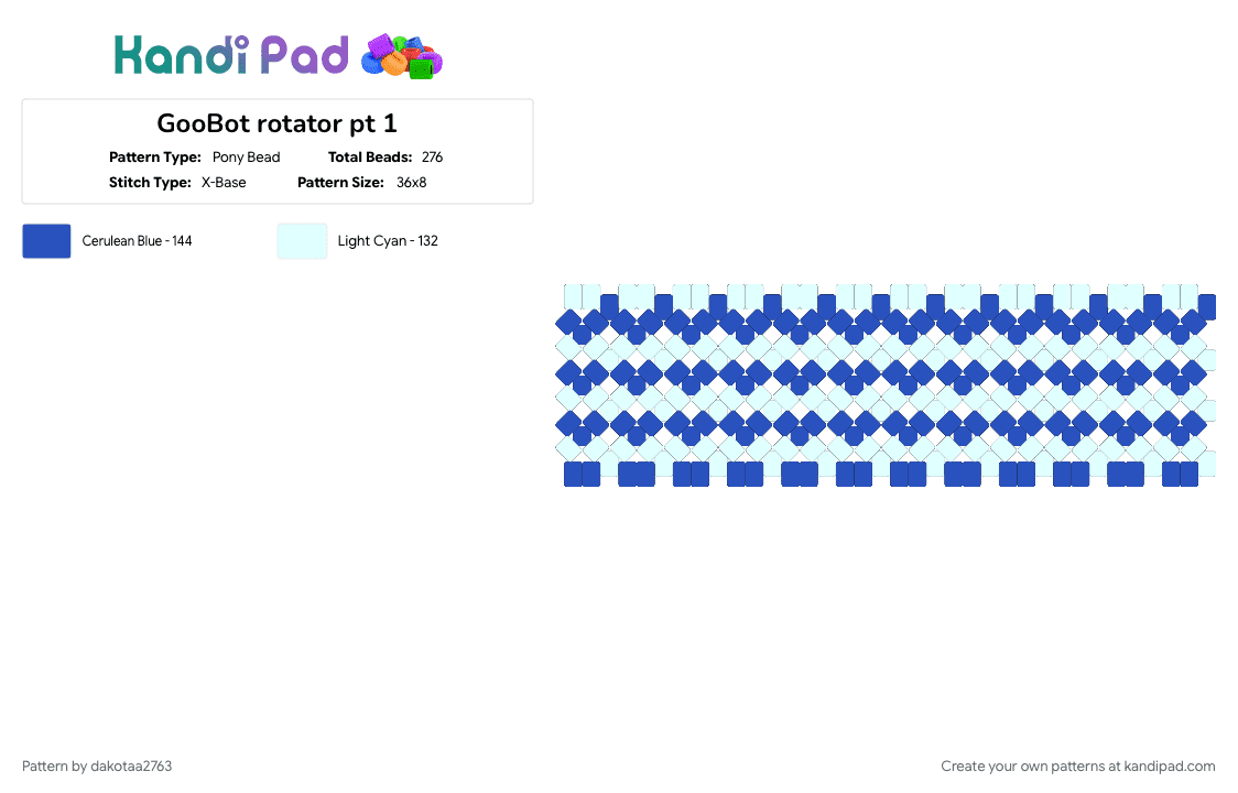 GooBot rotator pt 1 - Pony Bead Pattern by dakotaa2763 on Kandi Pad - blue, rotator, white
