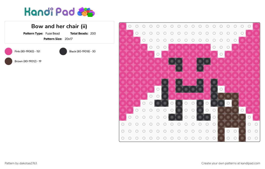 Bow and her chair (ii) - Fuse Bead Pattern by dakotaa2763 on Kandi Pad - bow, inanimate insanity, pink