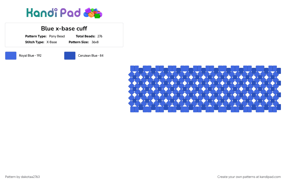 Blue x-base cuff - Pony Bead Pattern by dakotaa2763 on Kandi Pad - blue, xbase