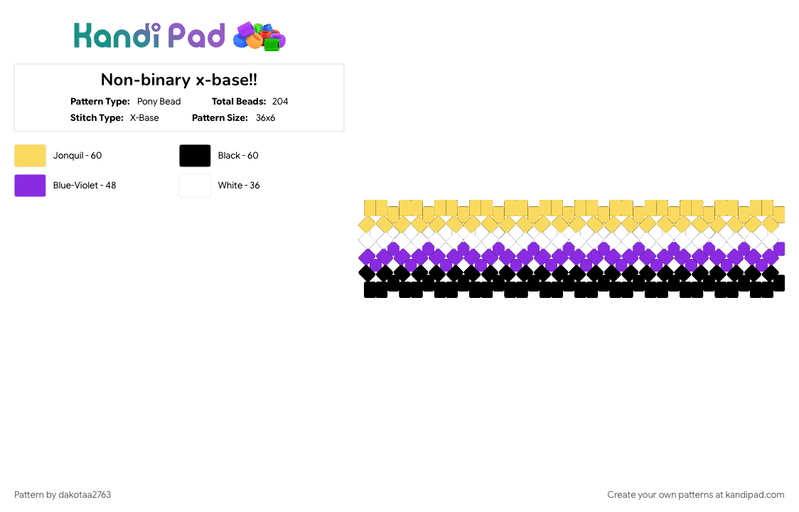 Non-binary x-base!! - Pony Bead Pattern by dakotaa2763 on Kandi Pad - nonbinary, pride, purple, yellow