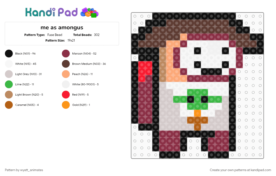 me as amongus - Fuse Bead Pattern by wyatt_animates on Kandi Pad - among us, beige, brown, pink