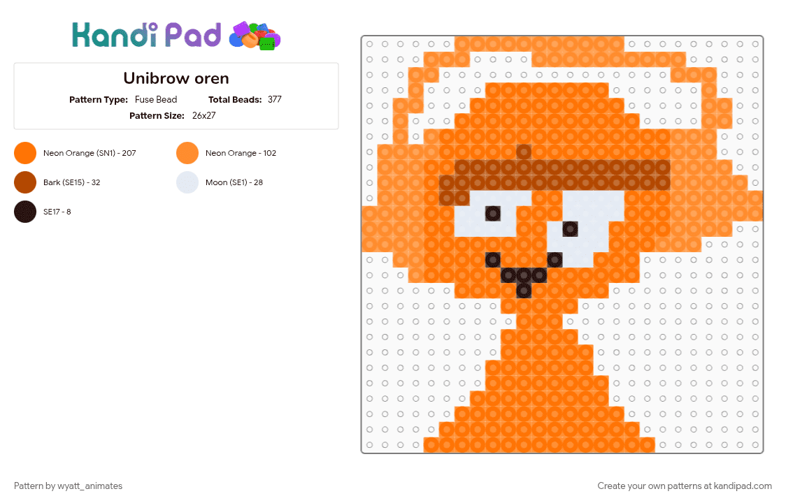 Unibrow oren - Fuse Bead Pattern by wyatt_animates on Kandi Pad - incredibox, orange, oren, sprunki