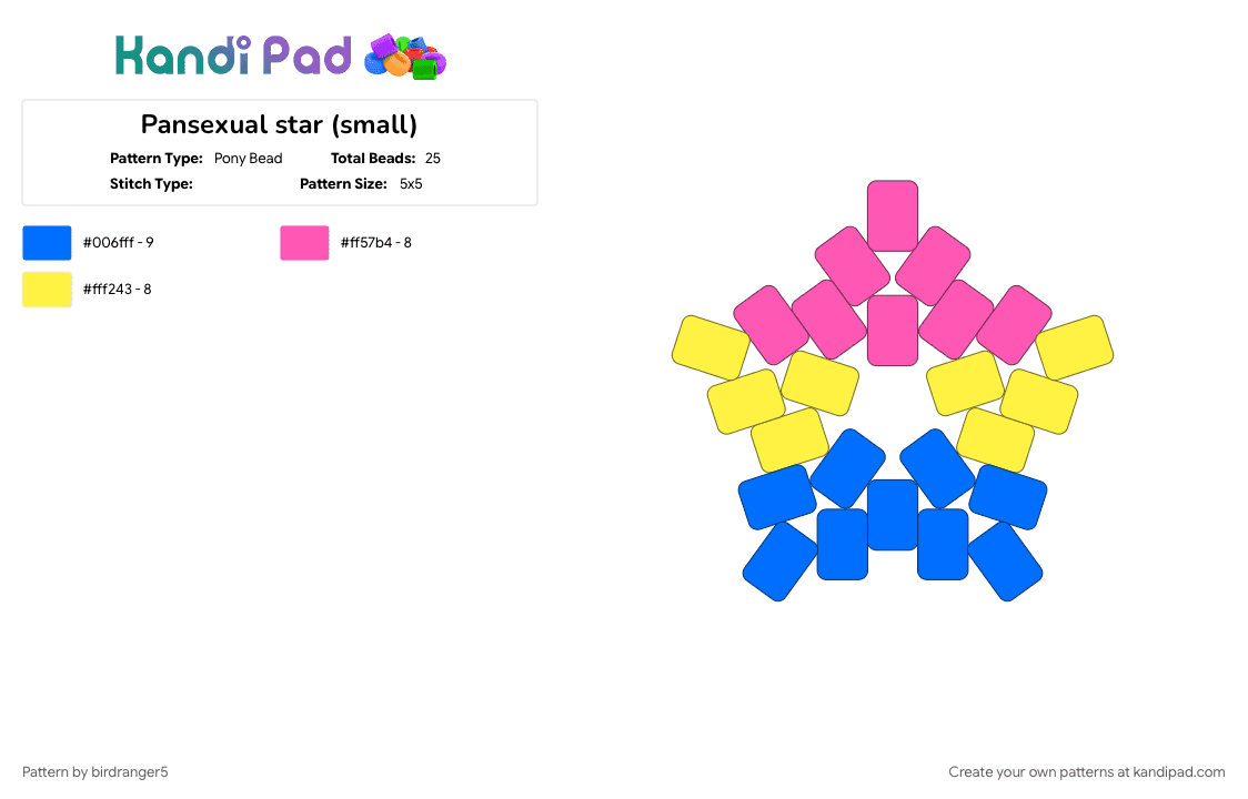 Pansexual star (small) - Pony Bead Pattern by birdranger5 on Kandi Pad - blue, pink, yellow