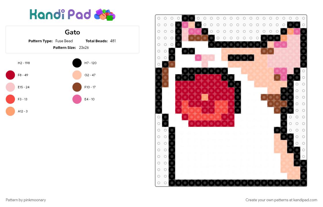 Gato - Fuse Bead Pattern by pinkmoonary on Kandi Pad - beige, red, white